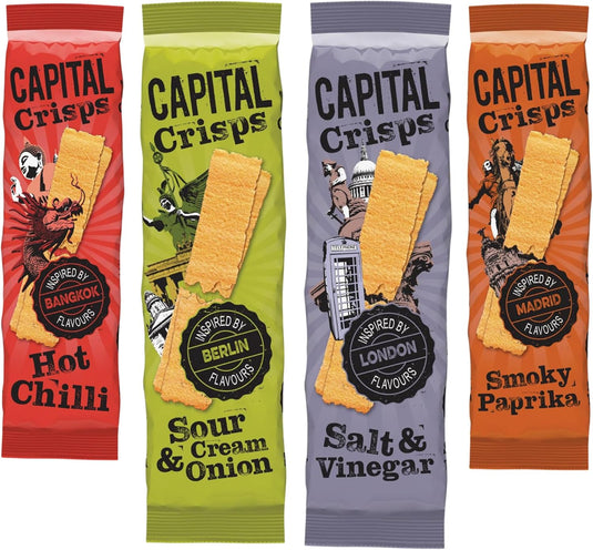 Capital Crisps World Tour Bundle Pack of 4 x 75g - Elongated Crisps. Multipack Crisps, Vegetarian Snacks, Healthy Snack