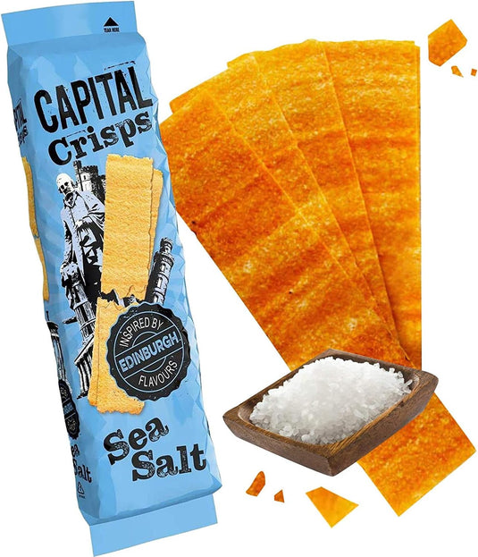Capital Crisps Edinburgh Sea Salt Pack of 10 x 75g - Elongated Crisps. Multipack Crisps, Vegetarian Snacks, Healthy Snack