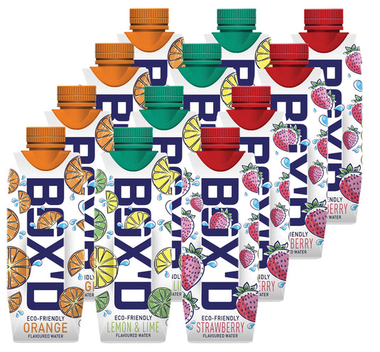 Box'D H2O Variety Pack of 12 x 330ml Case | Strawberry, Orange, and Lemon & Lime